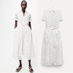 NEW ZARA embroidered white 2614 shirtdress